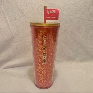 NEW Starbucks Wicked Glinda Pink 24oz Cold Cup Tumbler With Striped Straw